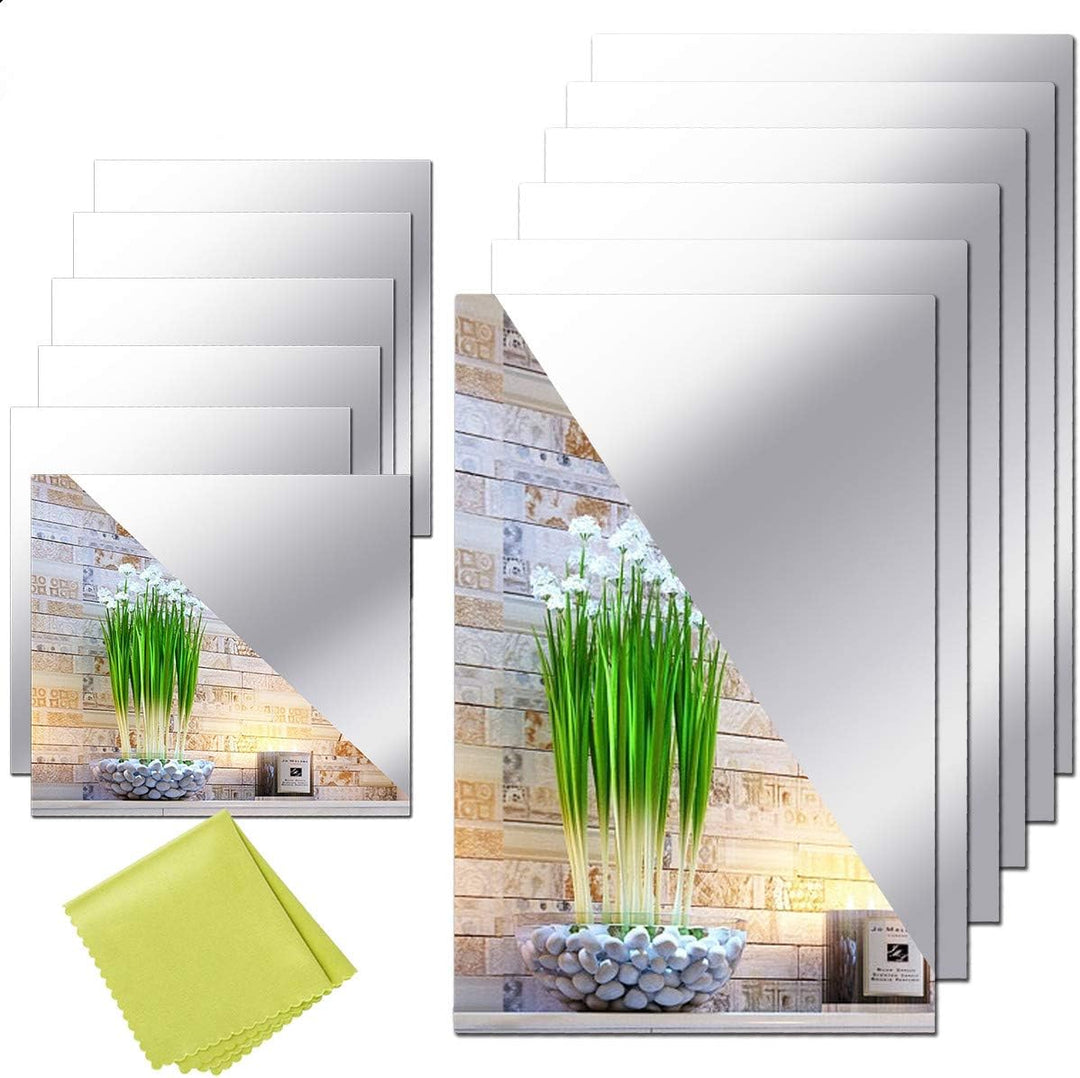 12 Pieces Self Adhesive Acrylic Mirror Sheets, Flexible Non Glass Mirror Tiles Mirror Stickers for Home Wall Decor, 6" X 6" and 6" X 9"