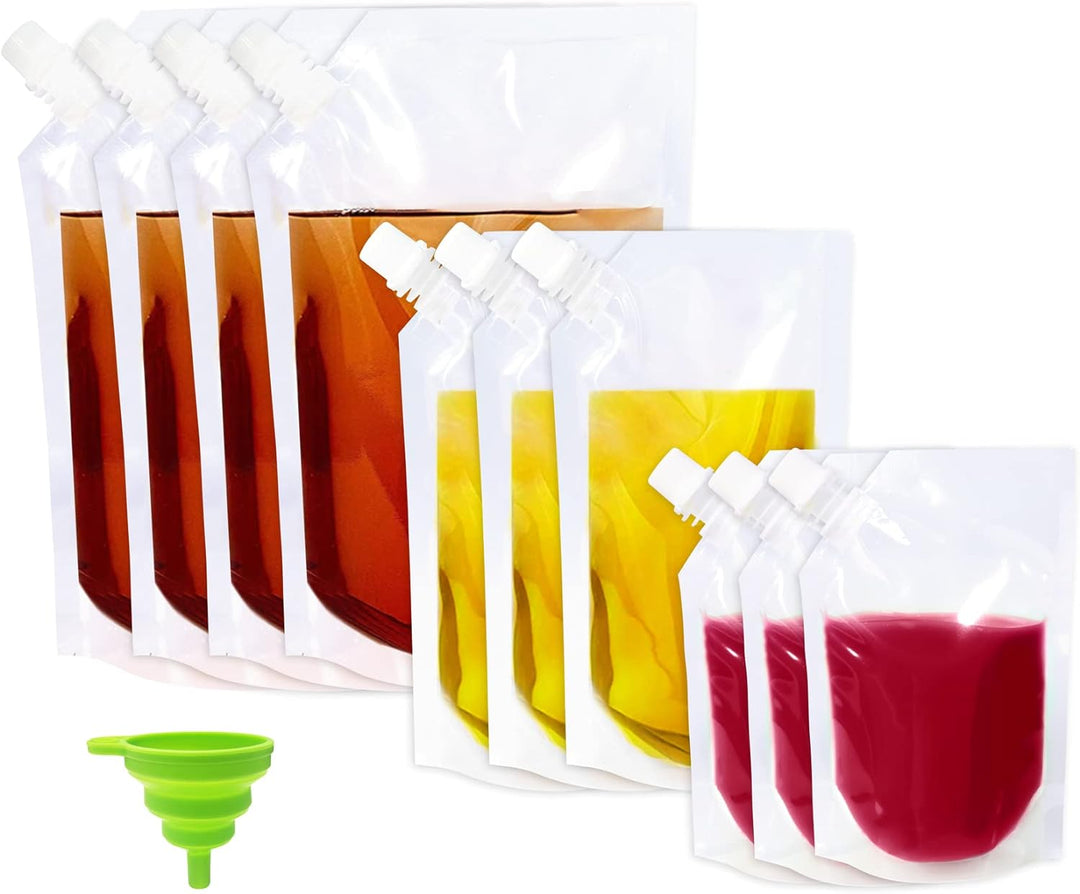 Plastic Flask, Reusable Drink Pouches for Adults, Plastic Flasks Bags for Women(4X32Oz+3X16Oz+3X8Oz+1 Funnel)