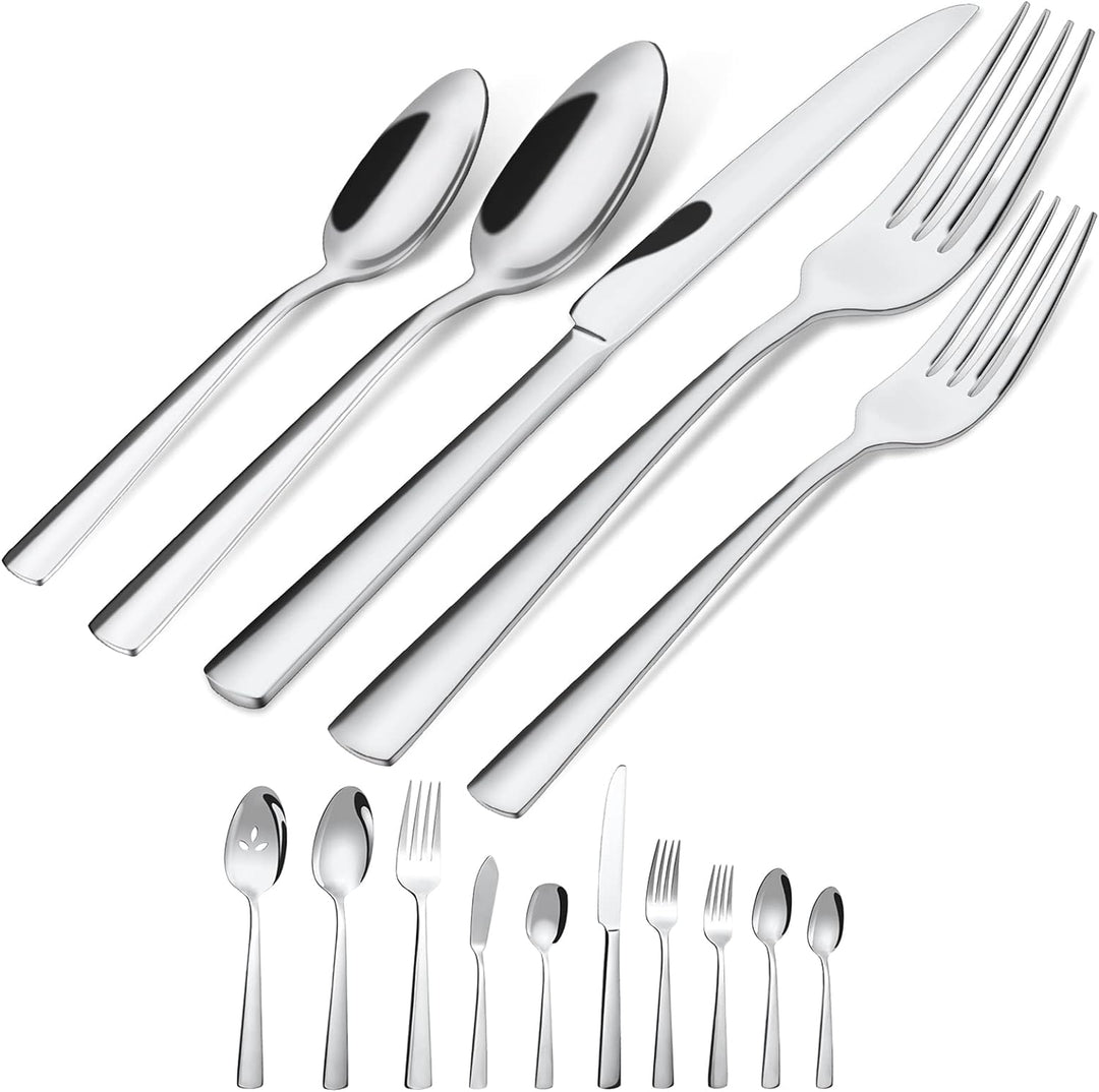 45-Piece Silverware Flatware Cutlery Set Service for 8, Durable 18/0 Stainless Steel Tableware in Ergonomic Design Size and Weight, Dishwasher Safe