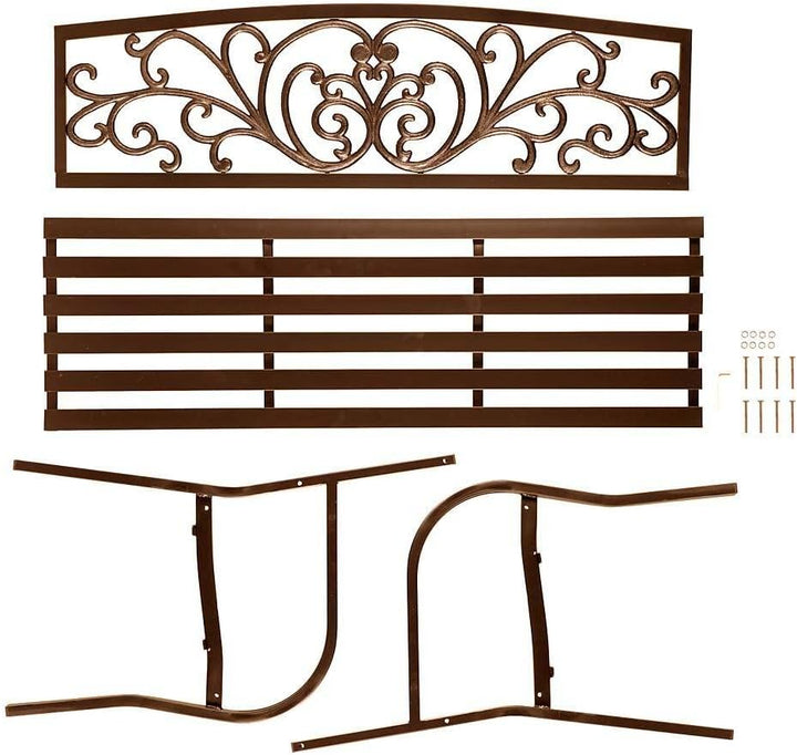 Blooming Patio Garden Bench Park Yard Outdoor Furniture, Iron Metal Frame, Elegant Bronze Finish, Sturdy Durable Construction, Scrollwork Design, Easy Assembly 50 L X 17 1/2 W X 34 1/2 H