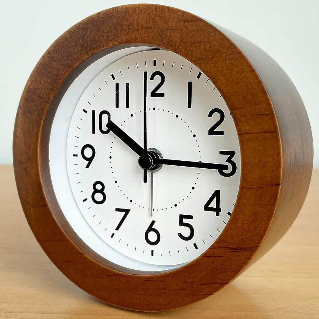 3 Inch Analog Alarm Clock,Wooden Clocks Super Silent Battery Operated Bedside Desk Table Gift Clock