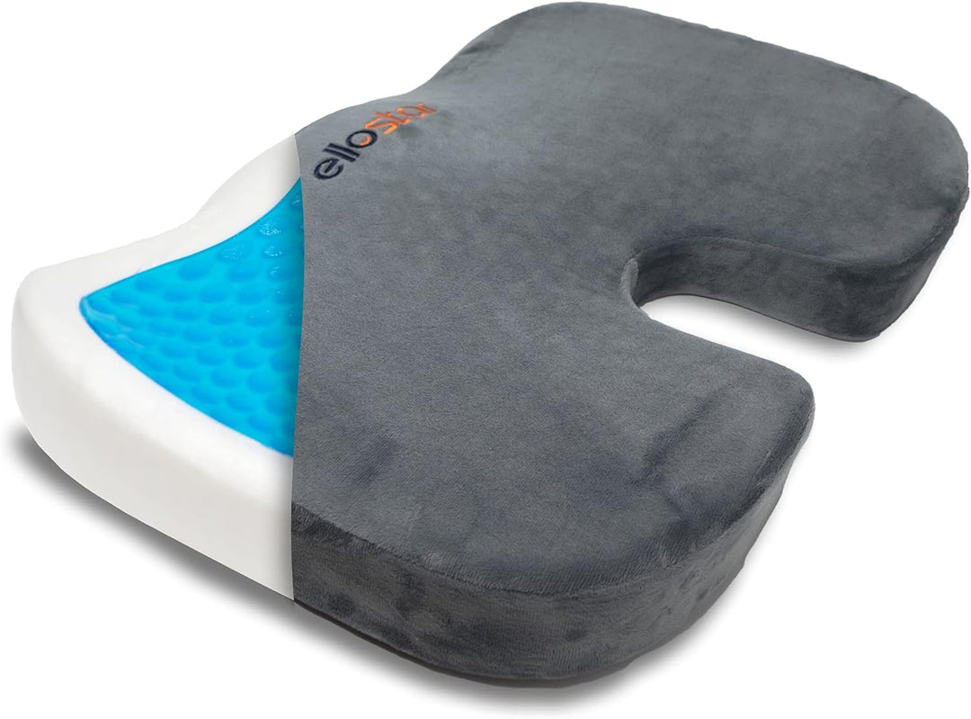 Ellostar Gel Seat Cushion for Office Chair and Car, Premium High Density Comfort Memory Foam with Non Slip Bottom for Office Chair Cushion, Car, Coccyx Tailbone Support Sciatica Lower Back Comfort