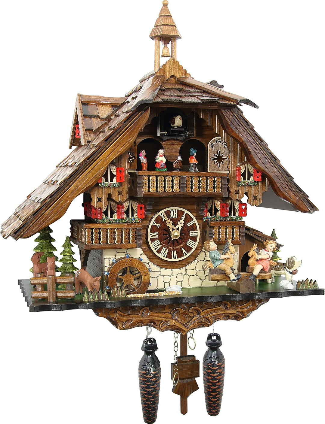 Large German Cuckoo Clock - the Seesaw Mill Chalet with Quartz Movement with Moving Seesaw - Black Forest Clock