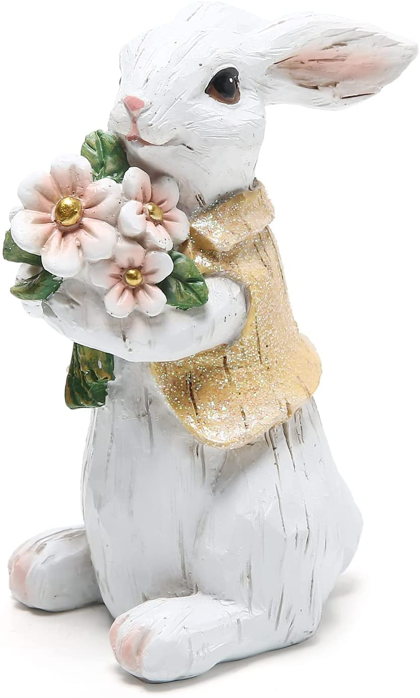 Hodao Easter Bunny Decorations Spring Home Decor Bunny Figurines(Easter White Rabbit 2Pcs)