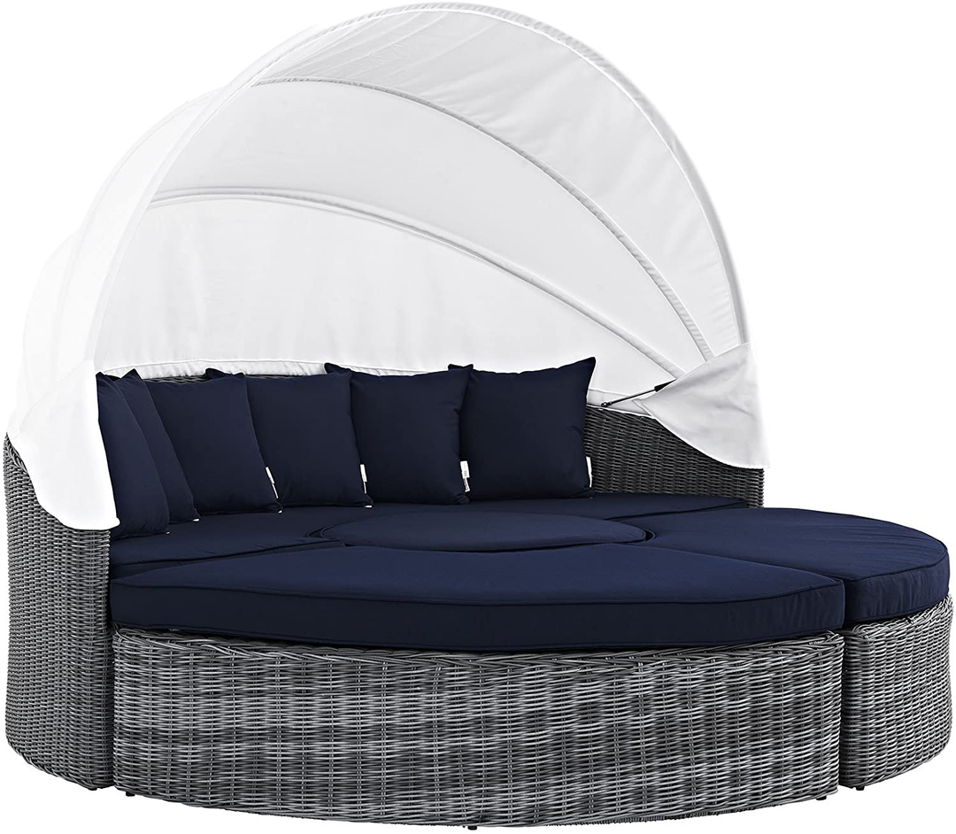Modway Summon Outdoor Patio Daybed with Canopy and Sunbrella Cushions in Canvas Navy