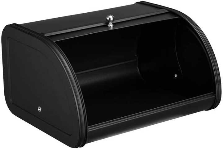PARANTA Bread Box Bin For Kitchen Counter Farmhouse with Stainless Steel Roll Up Lid For Easy Kitchen Counter Storage Bread Bin Holder Black 12.01" x 10.24" x 6.89"