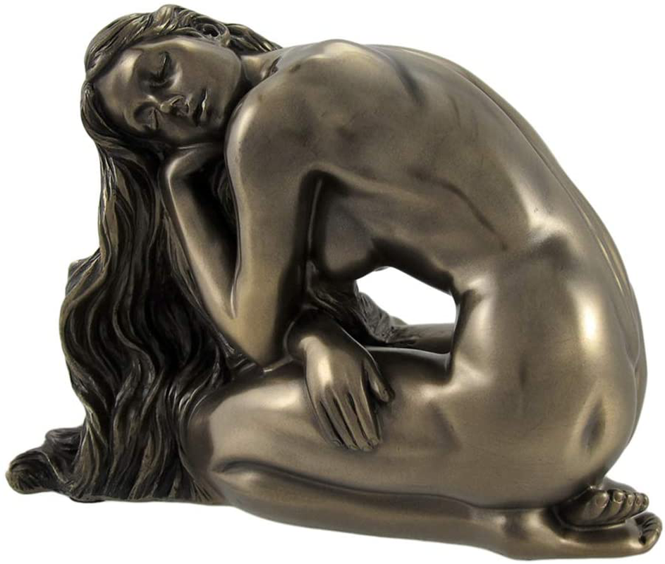 Bronzed Finish Nude Kneeling Female Statue Sculpture Erotic Art