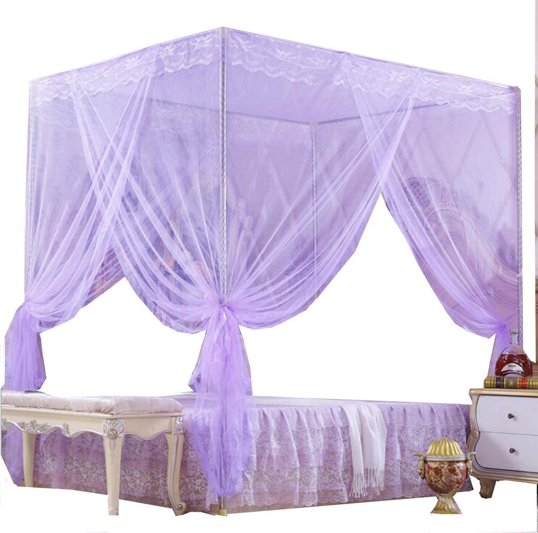 Nattey 4 Corners Princess Bed Curtain Canopy Canopies For Girls Boys Adults Bed Gift (Full, Purple)