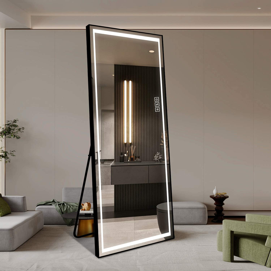 LAIYA 65”24” LED Mirror Full Length Mirror with Lights Wide Standing Tall Full Size Mirror for Bedroom Giant Full Body Mirror Large Floor Mirror with Lights Stand Up Dressing Big Lighted Mirror