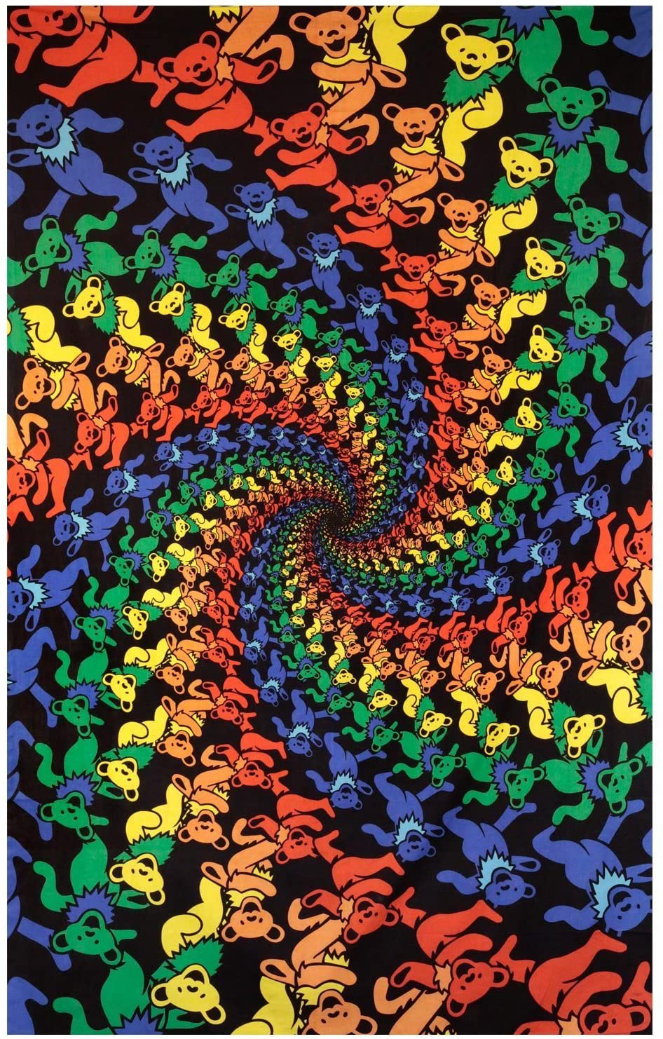 Sunshine Joy Grateful Dead 3D Dancing Bears Spiral Tapestry Tablecloth Wall Art Beach Sheet Huge 60x90 Inches - Amazing 3D Effects
