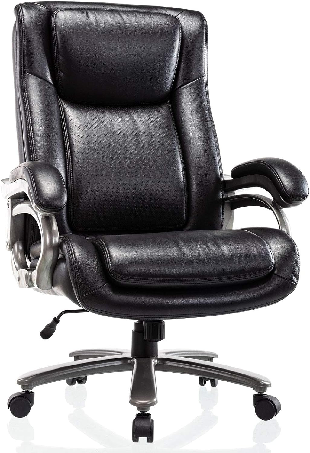 Big & Tall 400Lb Office Chair - High Back Executive Computer Chair Heavy Duty Metal Base and Adjustable Tilt Angle Large Bonded Leather Desk Swivel Chair, Ergonomic Design for Lumbar Support (Black)