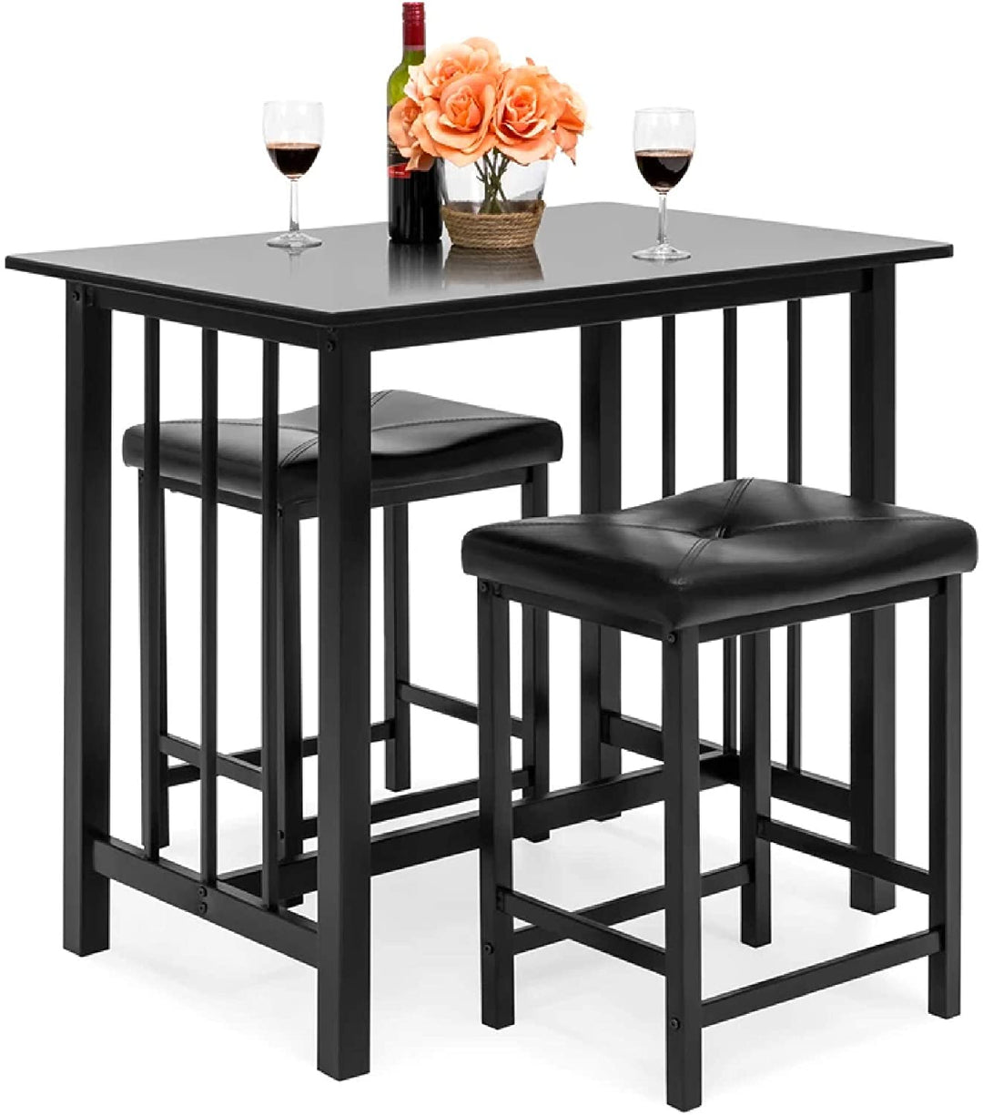 Best Choice Products 3-Piece Counter Height Dining Table Furniture Set for Kitchen, Bar, Bonus Room W/ 2 Faux Leather Backless Stools, Compact, Space-Saving Design - Black