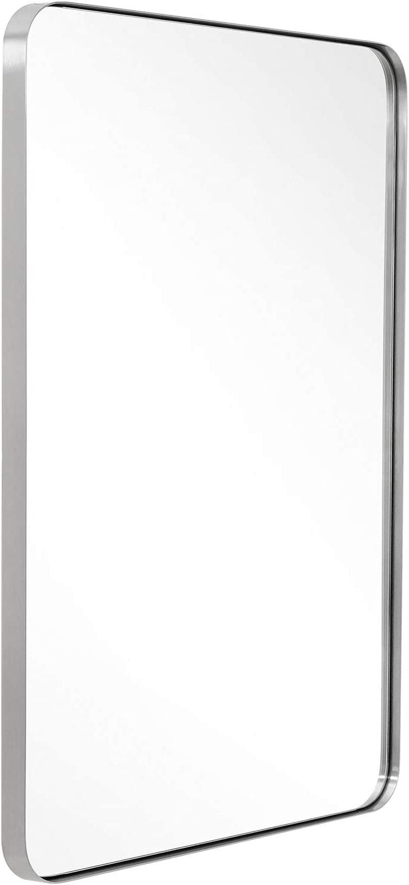 ANDY STAR Wall Mirror Brushed Nickel for Bathroom, 24X36X1 Rounded Rectangle Mirror with Stainless Steel Silver Metal Frame, Modern Bathroom Vanity Mirror