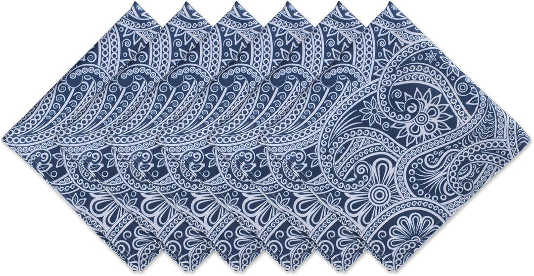 DII Outdoor Tabletop Collection, Stain Resistant & Waterproof, Napkin Set, Blue Paisley
