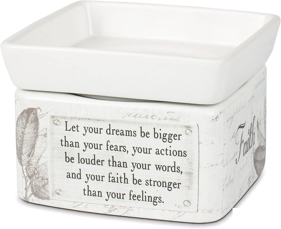 Elanze Designs Dream Actions Faith Stronger Stoneware Electric 2 in 1 Jar Candle and Wax Tart Oil Warmer