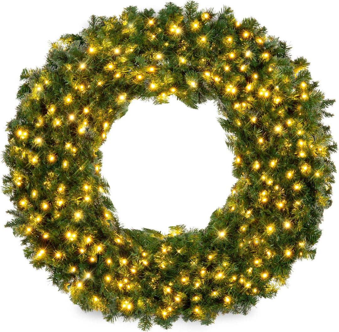 Best Choice Products 60In Large Artificial Pre-Lit Fir Christmas Wreath Holiday Accent Decoration for Door, Mantel W/ 300 LED Lights, 930 PVC Tips, Power Plug-In
