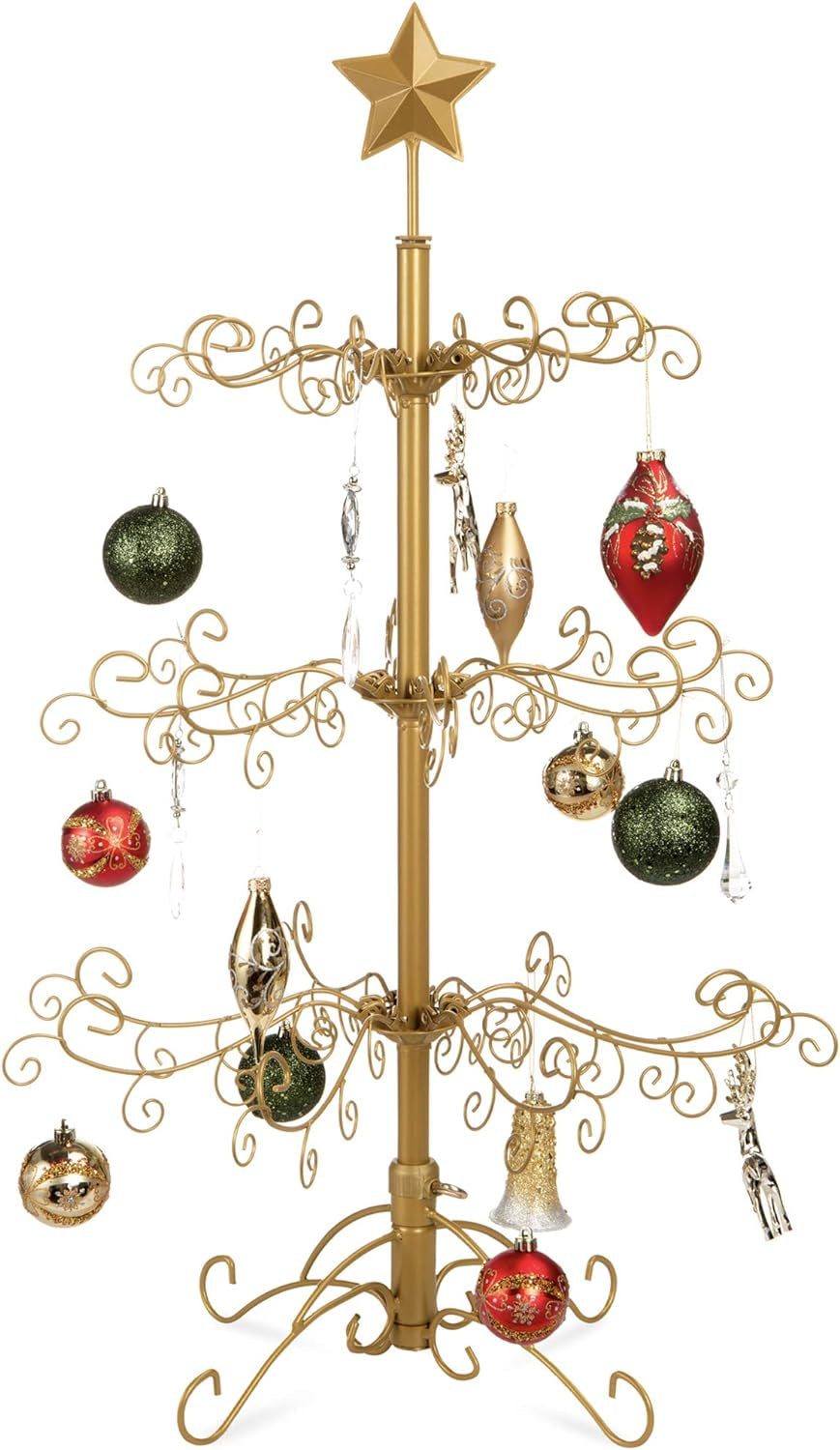 Best Choice Products 3Ft Wrought Iron Ornament Display Christmas Tree W/Easy Assembly and Stand - Gold