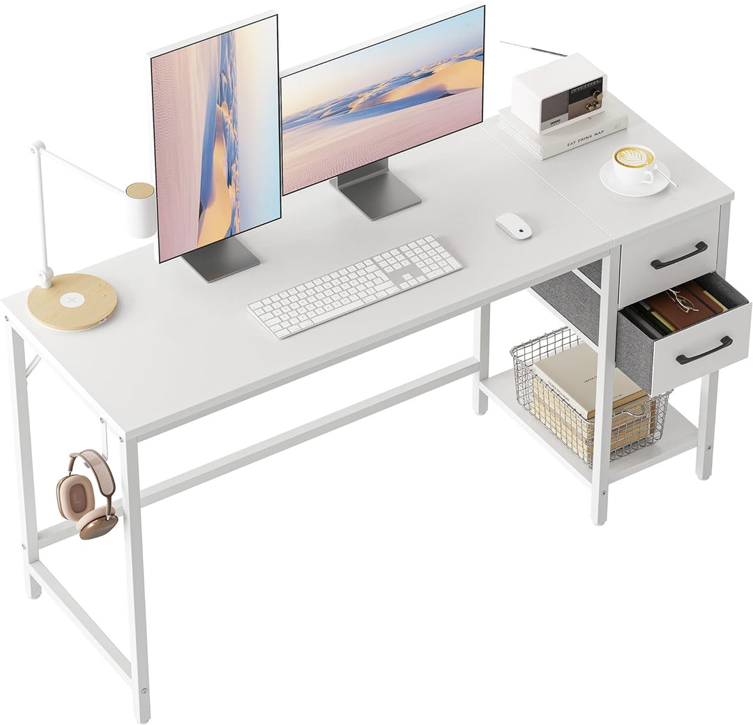 Cubiker Computer Home Office Desk with Drawers, 55 Inch Small Desk Study Writing Table, Modern Simple PC Desk, White Board and Frame