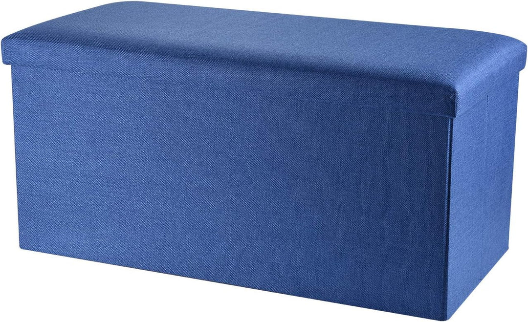 Beborin 30 Inches Storage Ottoman Bench, Foldable Footrest Shoe Bench with 80L Storage Space, End of Bed Storage Seat, Support 350Lbs, Linen Fabric (Blue)