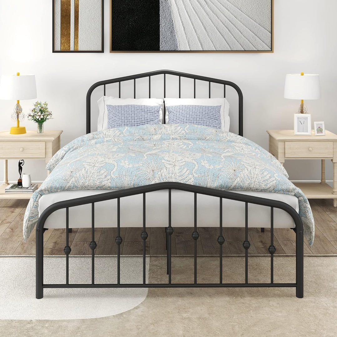 DIMGEIBE Classic Metal Platform Bed Frame Full Mattress Foundation with Victorian Style Iron-Art Headboard and Footboard/Under Bed Storage No Box Spring Needed/Black