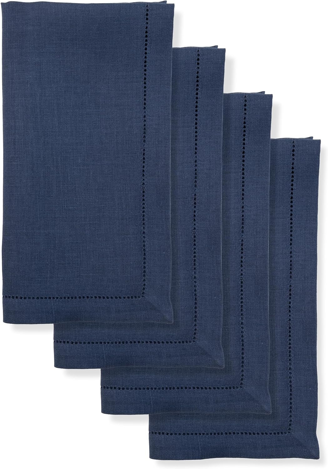 D'Moksha Homes Navy Blue Linen Napkins Set of 4-20 X 20 Inch, 100% Pure Linen, Classic Hemstitch Navy Cloth Napkins, Blue Cloth Napkins, Spring Napkins Cloth - Easy Care Machine Washable