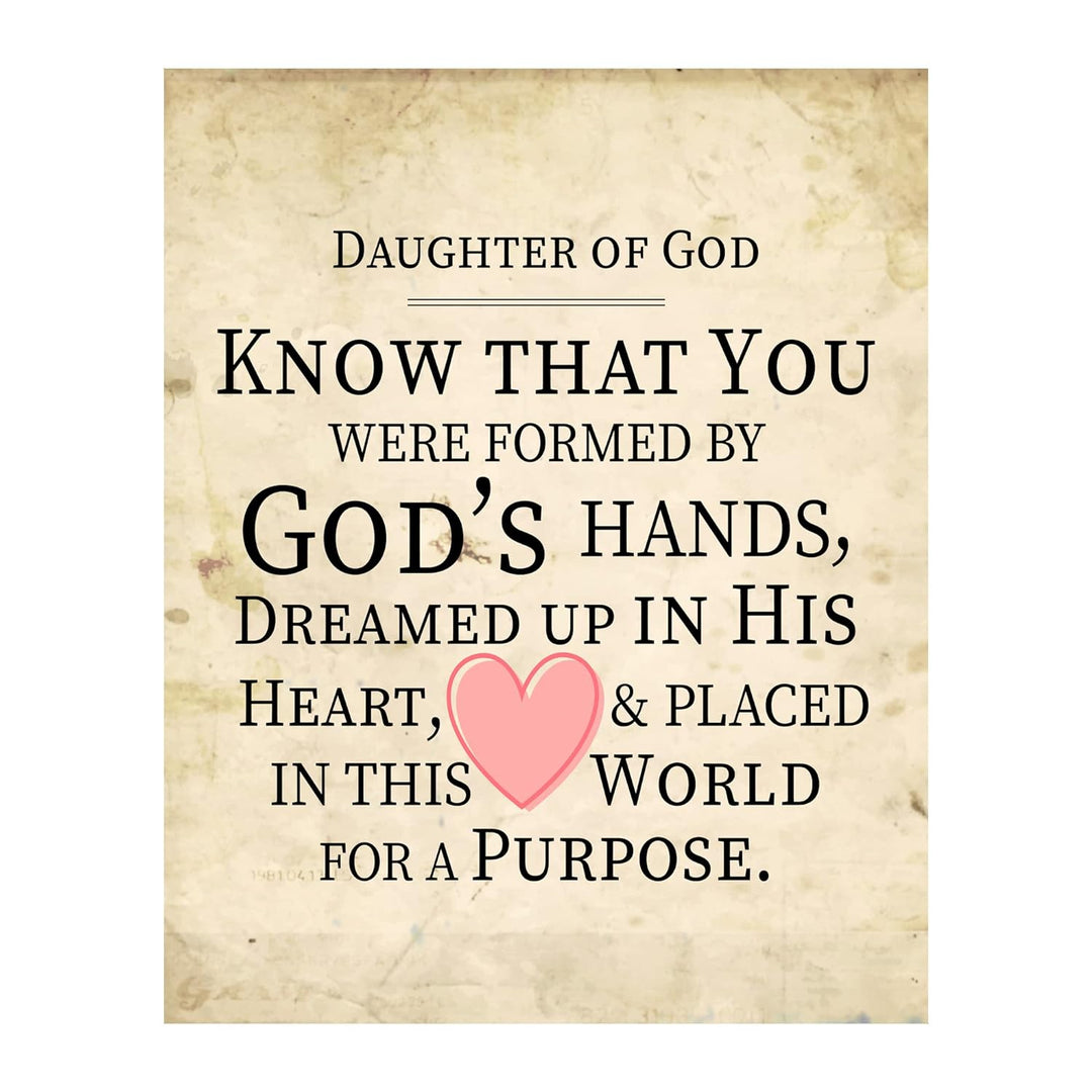 Daughter of God in World for a Purpose - Spiritual Christian Inspirational Wall Art, Positive Affirmations Religious Wall Decor Print for Living Room Decor, Home Decor or Office Decor, Unframed - 8X10