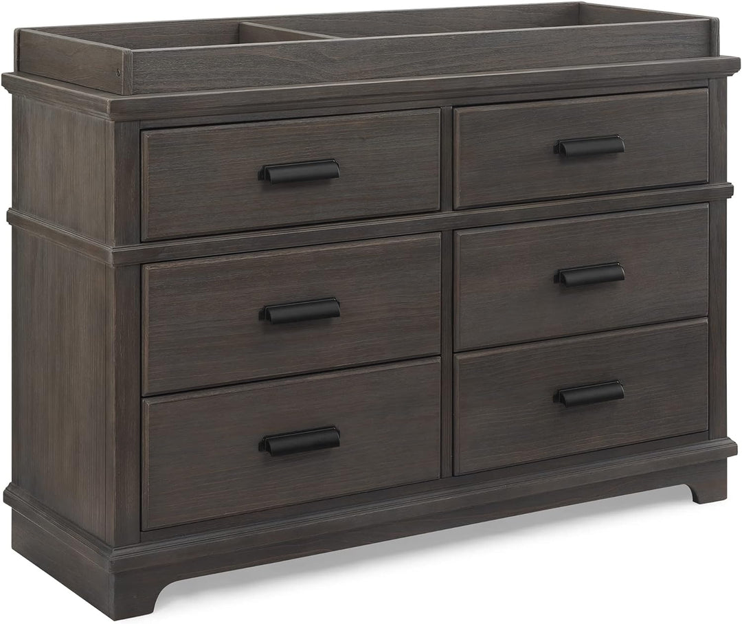 Simmons Kids Asher 6 Drawer Dresser with Changing Top, Fully Assembled Rustic, Greenguard Gold Certified, Rustic Grey