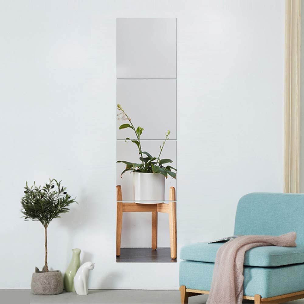 Acrylic Mirror Shatterproof Full Length Mirror 4PCS 9.8" X 9.8" X 1/8" Square Mirror Tiles with Mounting Tape