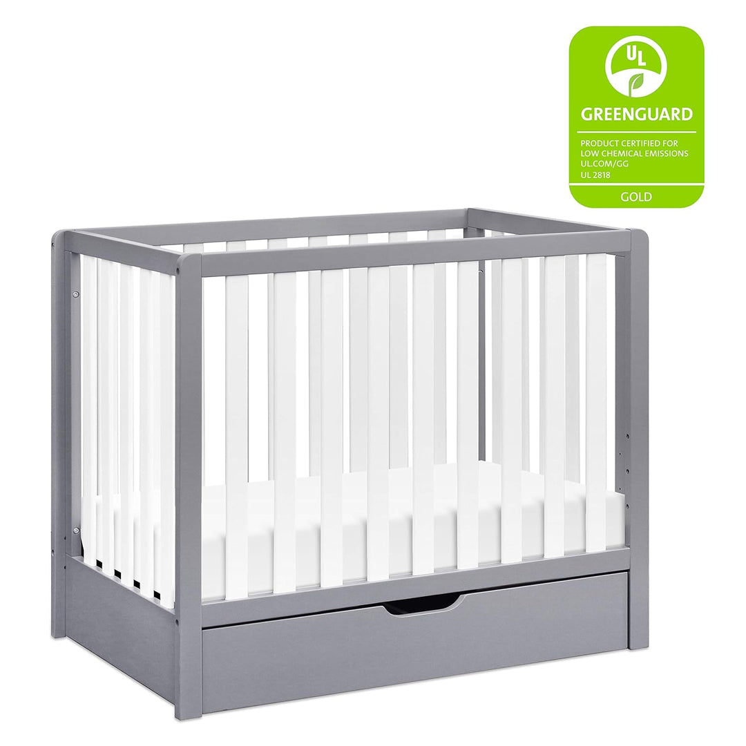 Carter'S by Davinci Colby 4-In-1 Convertible Mini Crib with Trundle Drawer in Grey and White, Greenguard Gold Certified, Undercrib Storage