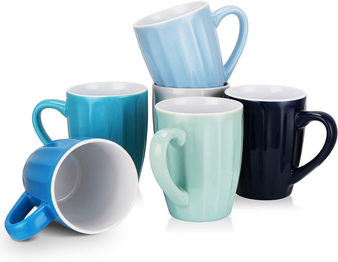 Fluted Coffee Mugs Coffee Mug Set of 6 Ceramic Coffee Mug Set for Coffee Tea Multi Colored Coffee Mug Set 14 Oz