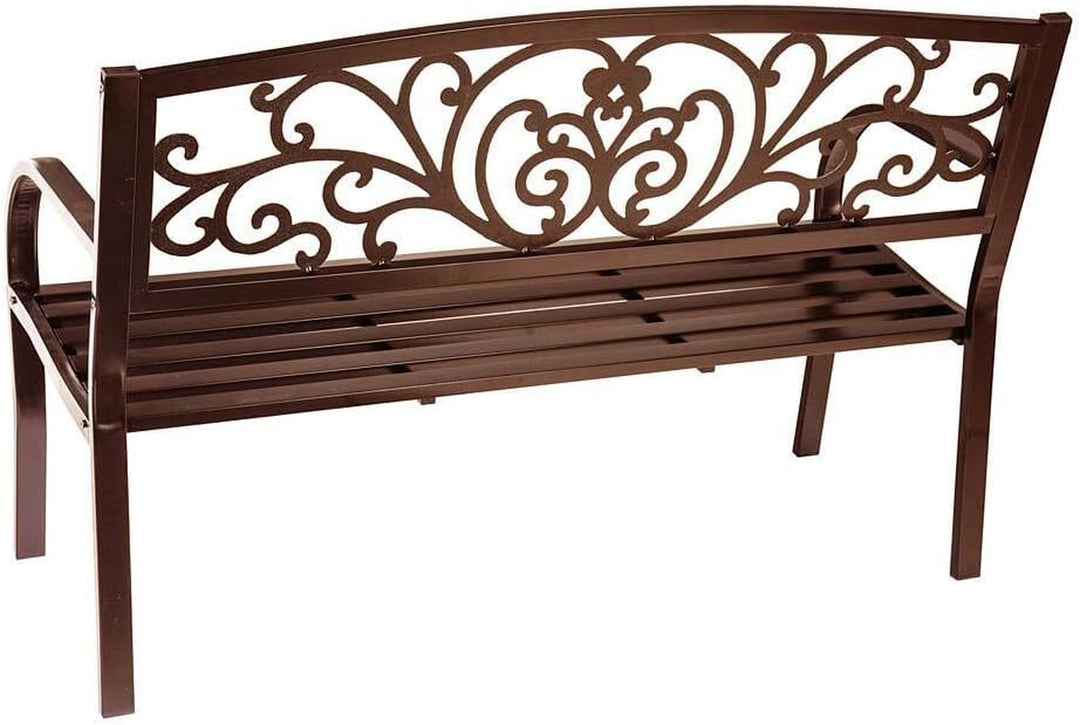 Blooming Patio Garden Bench Park Yard Outdoor Furniture, Iron Metal Frame, Elegant Bronze Finish, Sturdy Durable Construction, Scrollwork Design, Easy Assembly 50 L X 17 1/2 W X 34 1/2 H