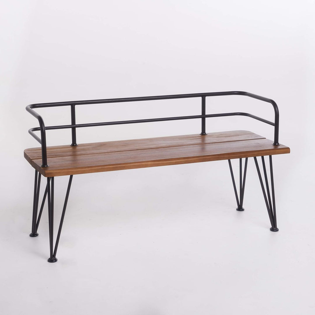 Christopher Knight Home Lastoro Outdoor Industrial Rustic Iron and Acacia Wood Bench, Teak Finish with Rustic Metal