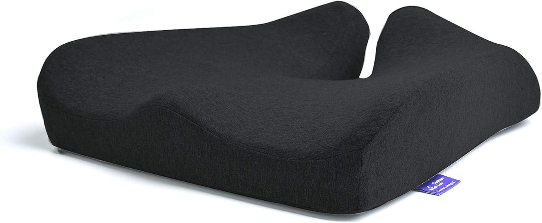 Cushion Lab Patented Pressure Relief Seat Cushion for Long Sitting Hours on Office & Home Chair - Extra-Dense Memory Foam for Soft Support. Car Pad for Hip, Tailbone, Coccyx, Sciatica - Black