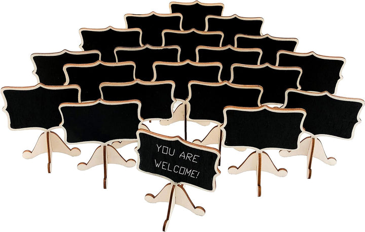 20 Pcs Wood Mini Chalkboard Signs with Support Easels, Place Cards, Small Rectangle Chalkboards Blackboard for Weddings, Birthday Parties, Table Numbers, Message Board Signs and Event Decorations