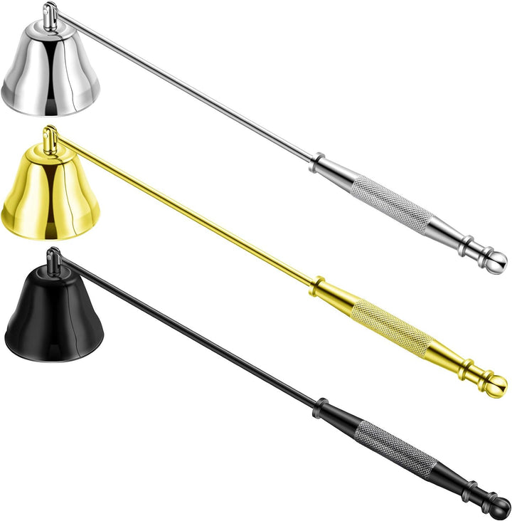 3 Pieces Candle Snuffer Wick Snuffer Candle Accessory with Long Handle Stainless Steel Wick Snuffers Candle Tool for Putting Out Extinguish Candle Wicks Flame Safely (Black, Silver, Gold)