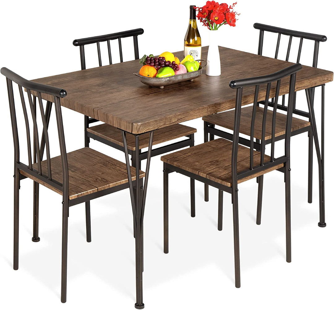 Best Choice Products 5-Piece Metal and Wood Indoor Modern Rectangular Dining Table Furniture Set for Kitchen, Dining Room, Dinette, Breakfast Nook W/ 4 Chairs - Drift Brown