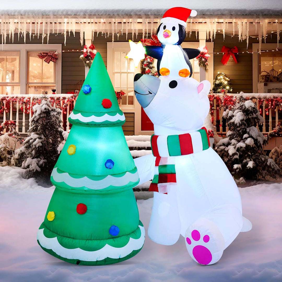 Christmas Inflatable Decoration 6 Ft. Polar Bear Christmas Tree Inflatable with Build-In Leds Blow up Inflatables for Christmas Party Indoor, Outdoor, Yard, Garden, Lawn, Winter Décor. Holiday Season