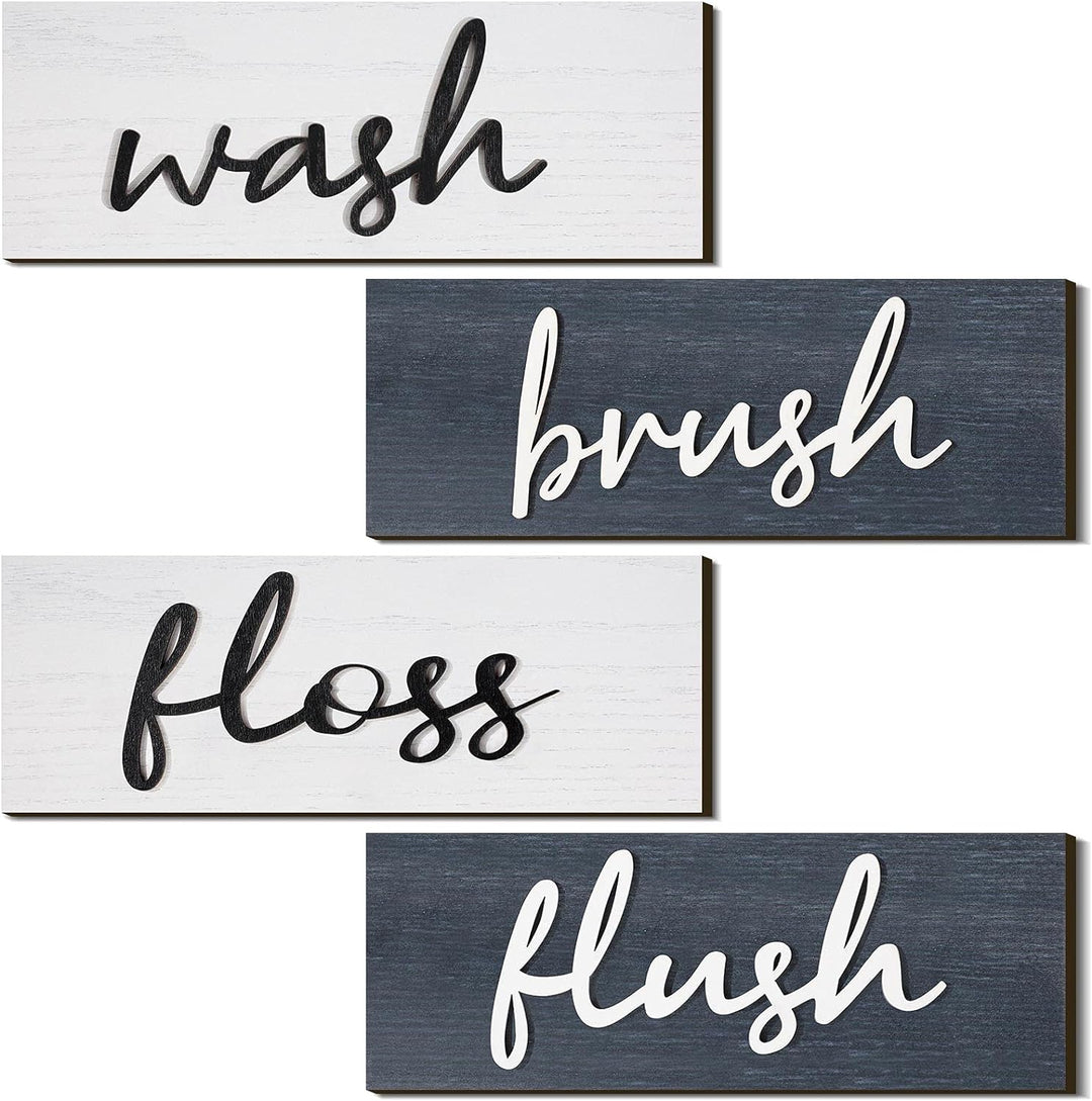 Jetec 4 Pieces Farmhouse Bathroom Wall Decor Wash Signs Rustic Hanging Wooden Signs Primitive Bathroom Wall Arts Vintage Country Wooden Decorations Wall Signs for Home Room Bathroom (Gray, White)