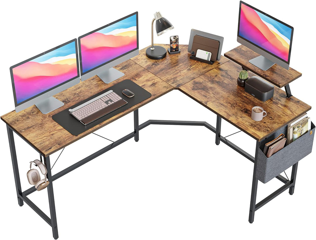 Cubiker 59.1" L-Shaped Gaming Desk, Home Office Computer Desk with Monitor Stand, Rustic Brown
