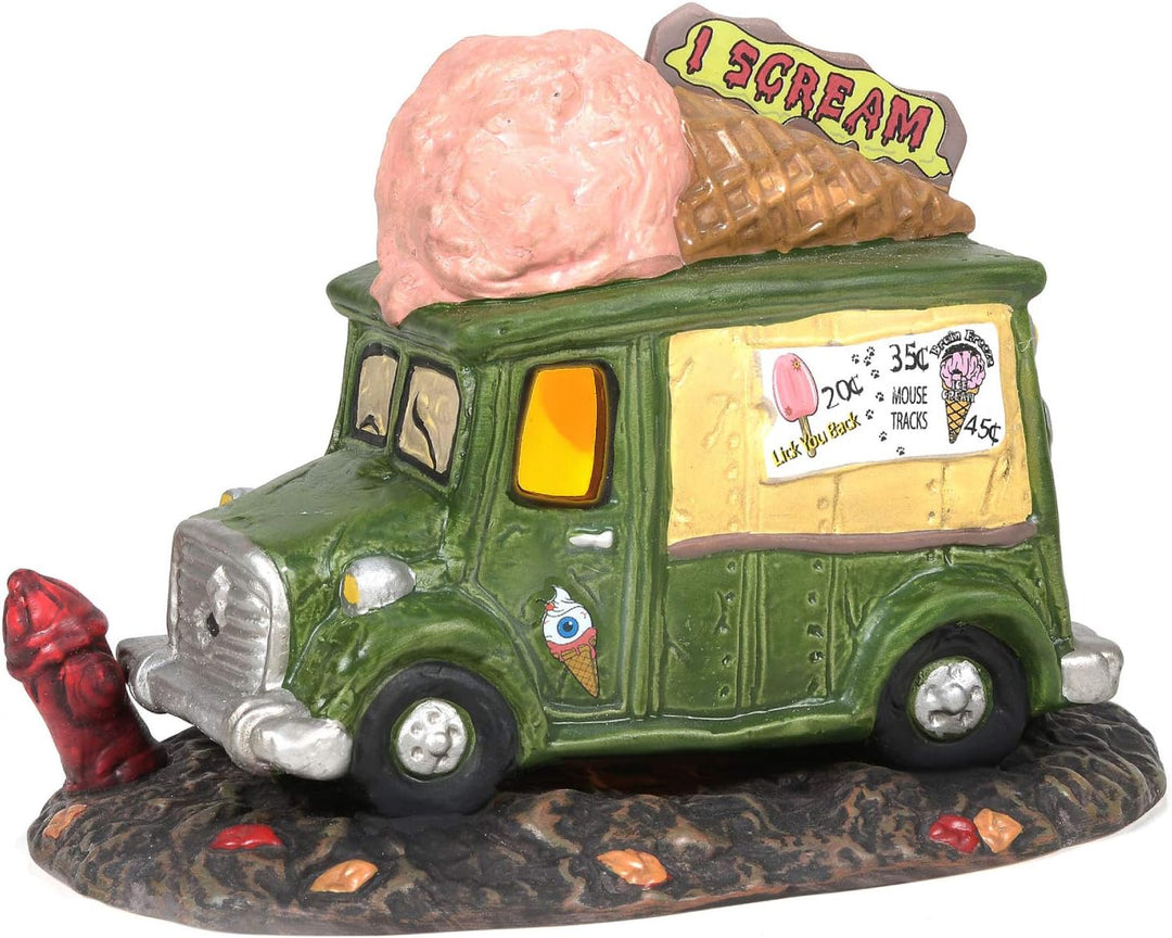 Department 56 Snow Village Halloween Accessories I Scream Ice Cream Truck Lit Figurine, 4.72 Inch, Multicolor