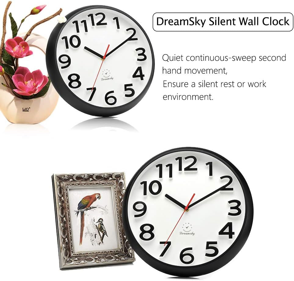 Dreamsky 13 Inches Large Wall Clock, Non-Ticking Silent Quartz Decorative Clocks, Battery Operated, round Retro Indoor Kitchen Bedroom Living Room Wall Clocks, Big 3D Number Display