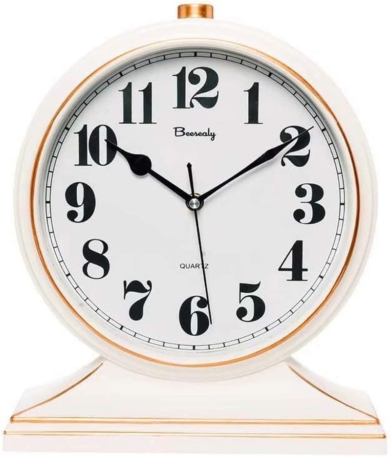 Modern 10 Inches White Quartz Analog Desk Clock, Quiet and Easy to Read